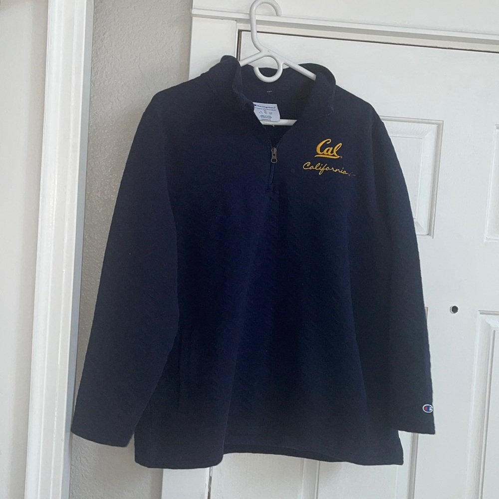 NWOT Champions Woman’s Navy half zip Cal quilled sweater